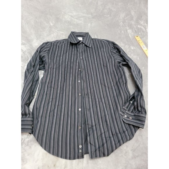 Armani Collezioni Shirt Mens Striped Button Up‎ 100% Cotton Large Gray Black - Picture 1 of 7